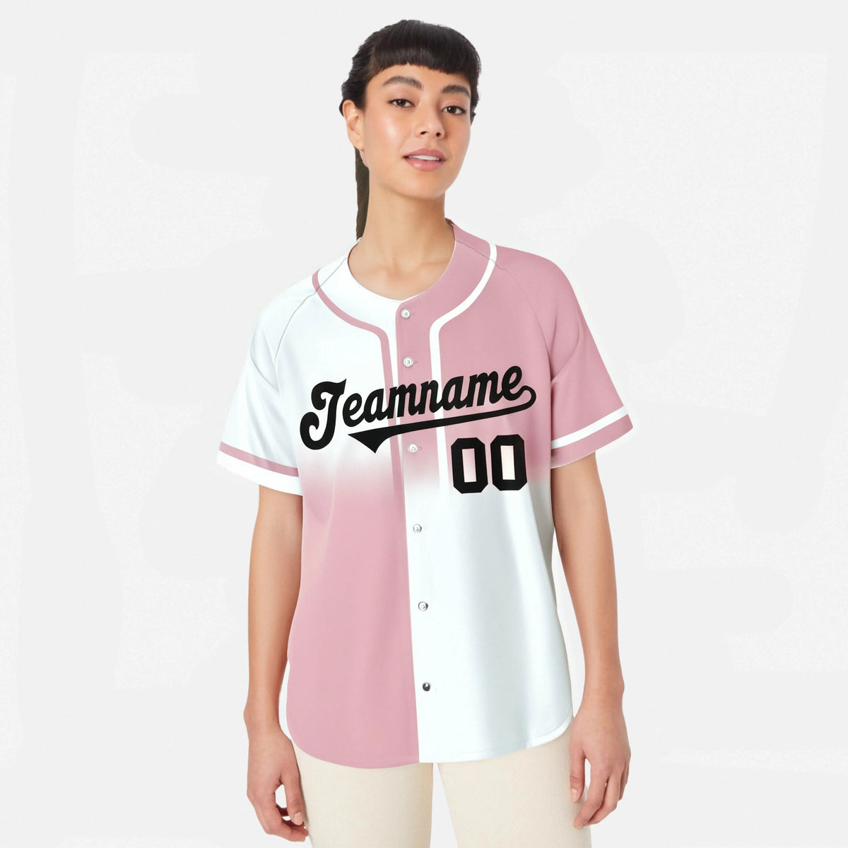 Custom Pink-White Black Authentic Split Fashion Baseball Jersey