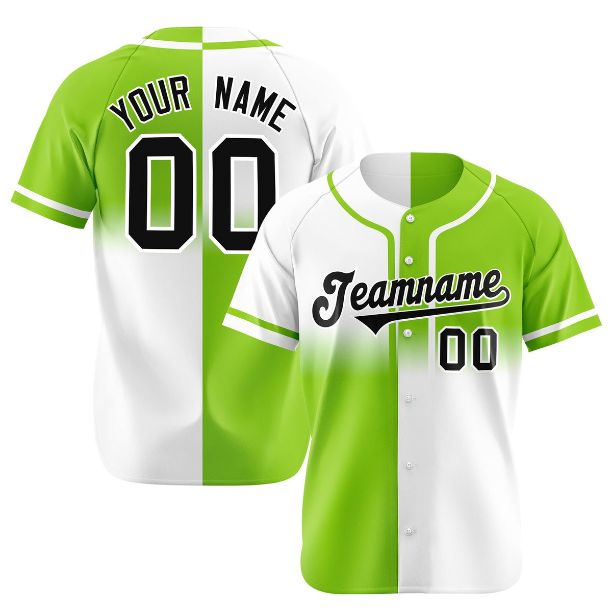 Custom Green-White Black Authentic Split Fashion Baseball Jersey