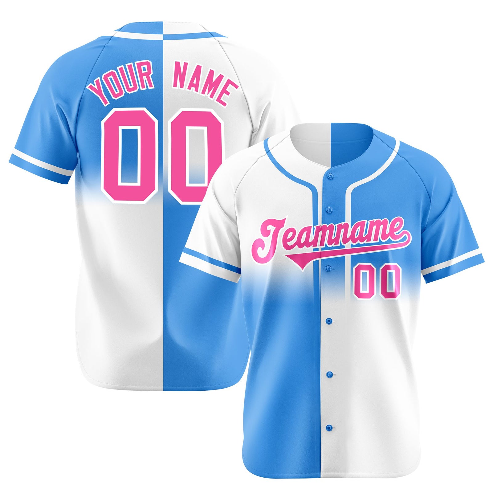 Custom Blue-White Pink Authentic Split Fashion Baseball Jersey