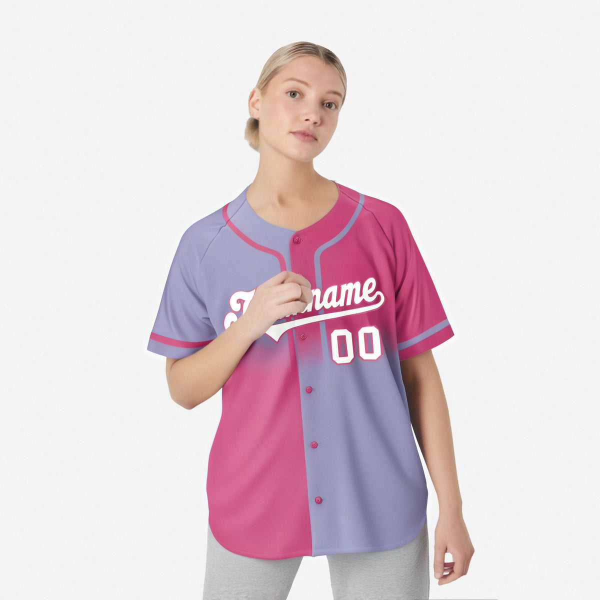 Custom Pink-Light Purple-White Authentic Split Fashion Baseball Jersey