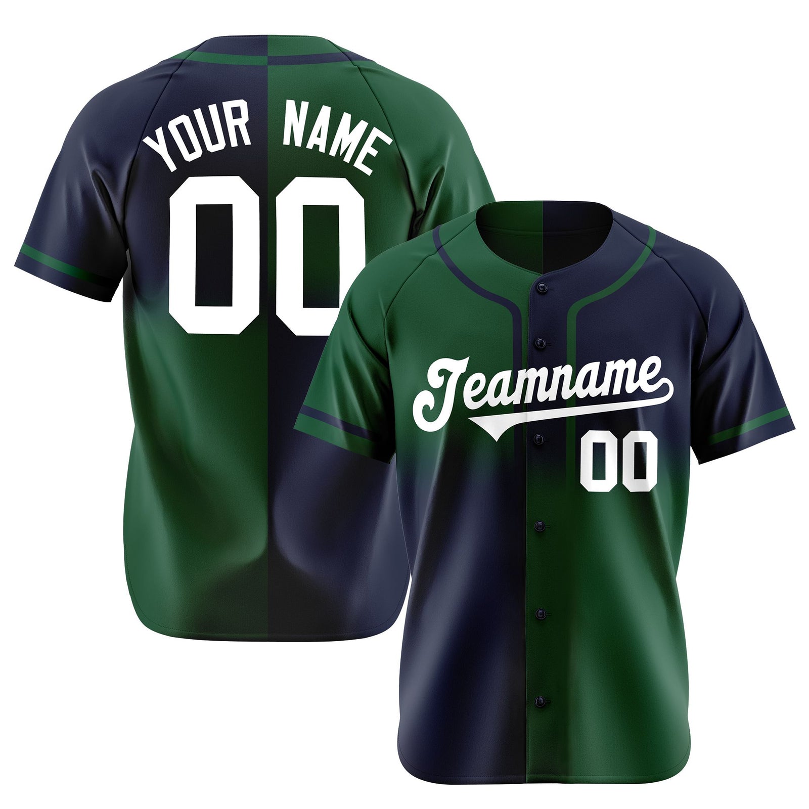 Custom Navy Green White Authentic Split Fashion Baseball Jersey