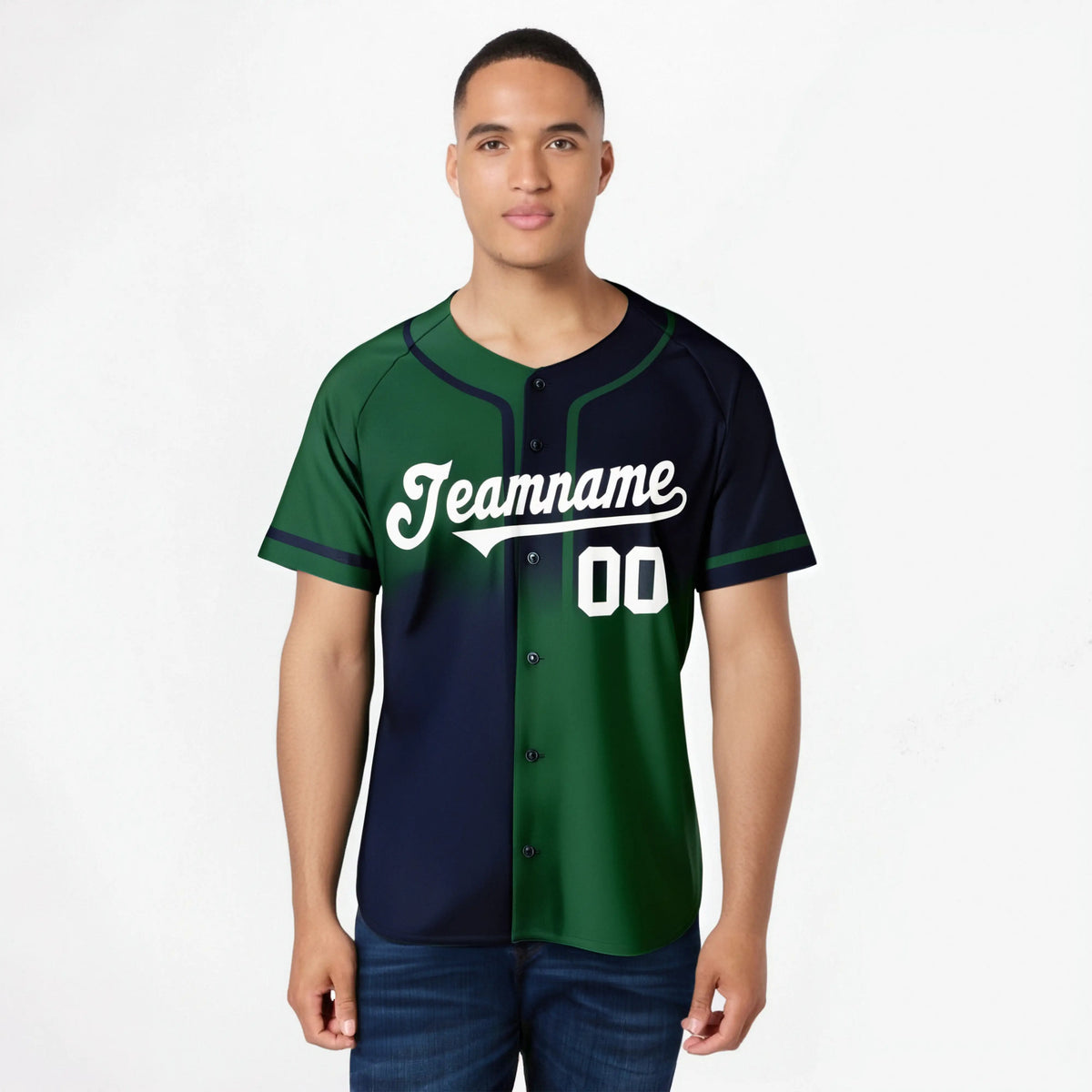 Custom Navy Green White Authentic Split Fashion Baseball Jersey
