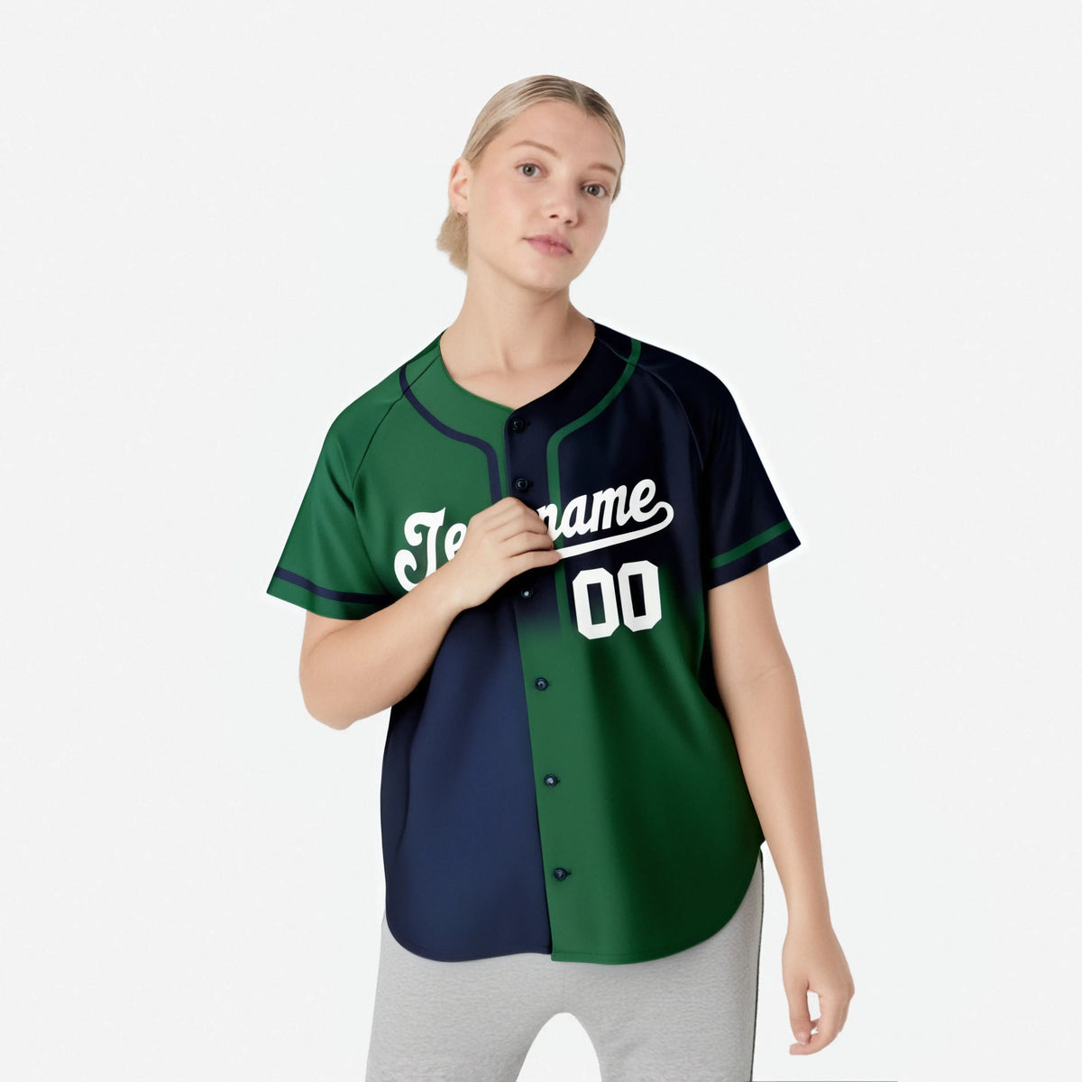 Custom Navy Green White Authentic Split Fashion Baseball Jersey