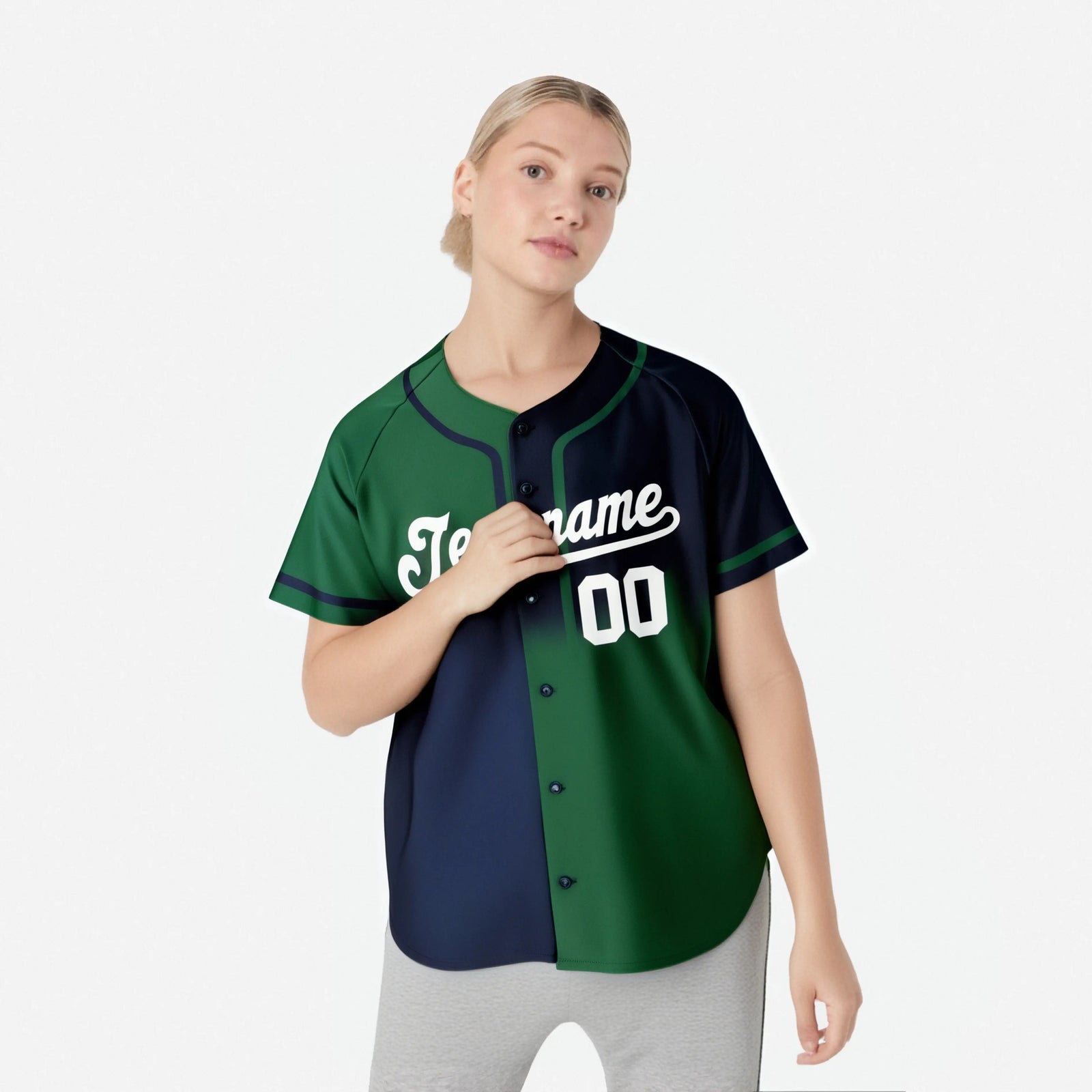 Custom Navy Green White Authentic Split Fashion Baseball Jersey
