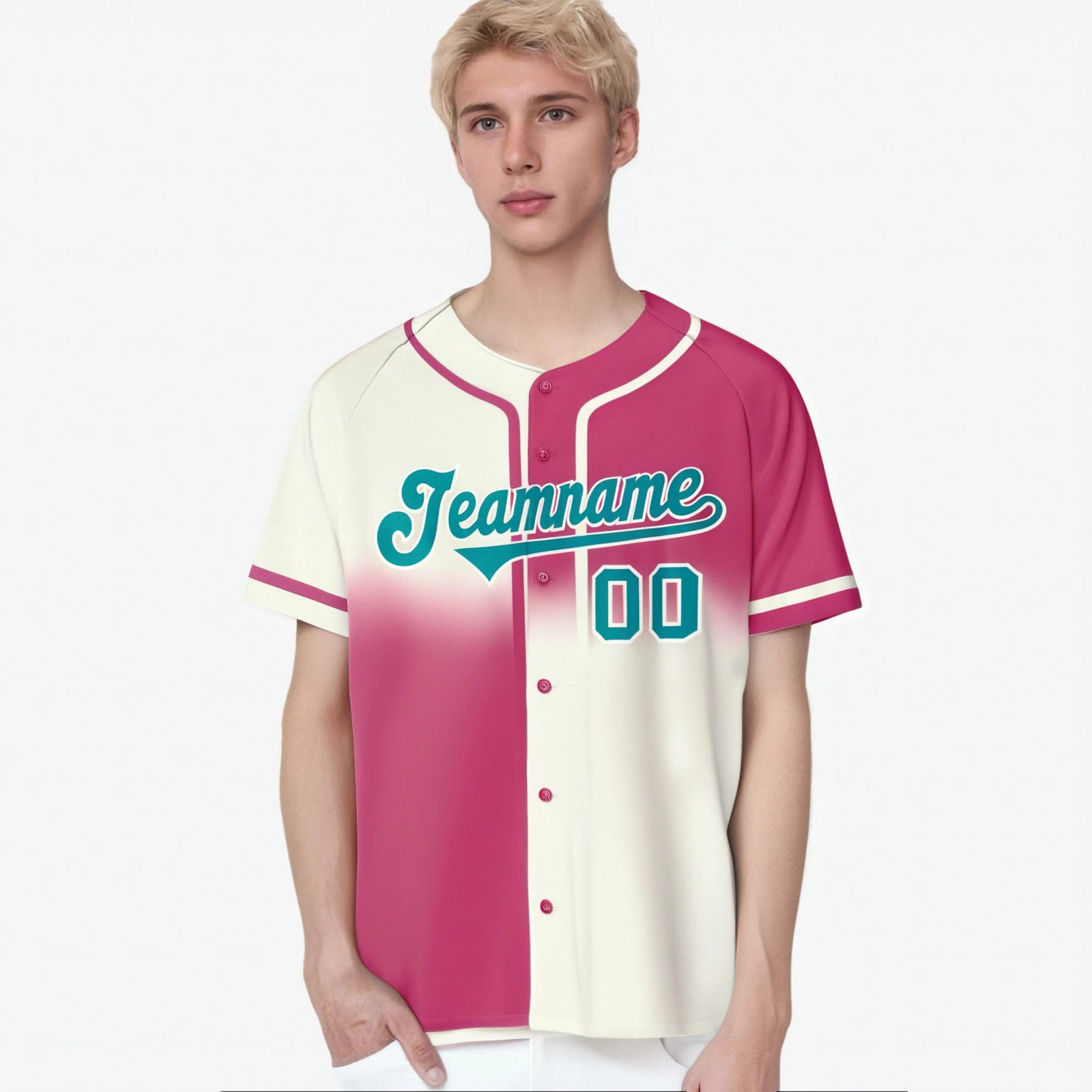 Custom Pink Khaki-Bright Green Authentic Split Fashion Baseball Jersey