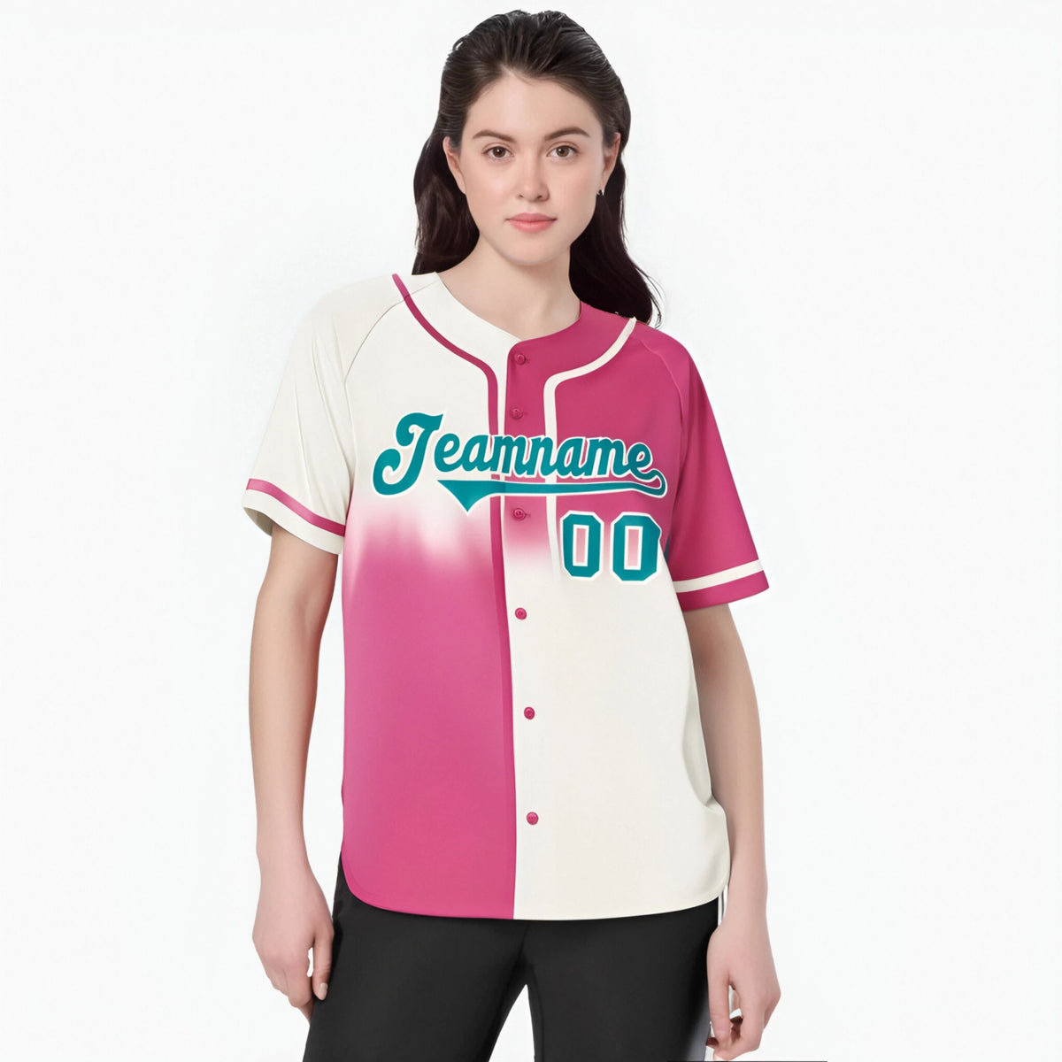 Custom Pink Khaki-Bright Green Authentic Split Fashion Baseball Jersey