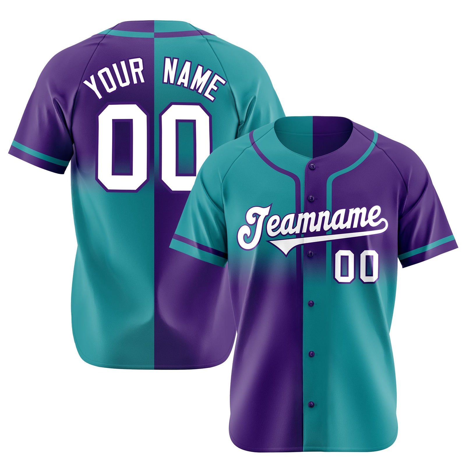 Custom Purple-Aqua Authentic Split Fashion Baseball Jersey