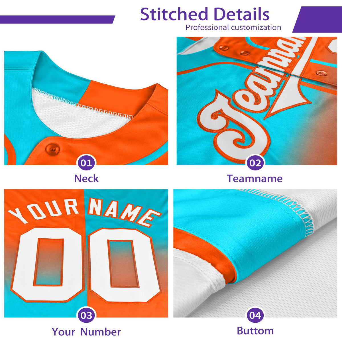 Custom Purple-Aqua Authentic Split Fashion Baseball Jersey