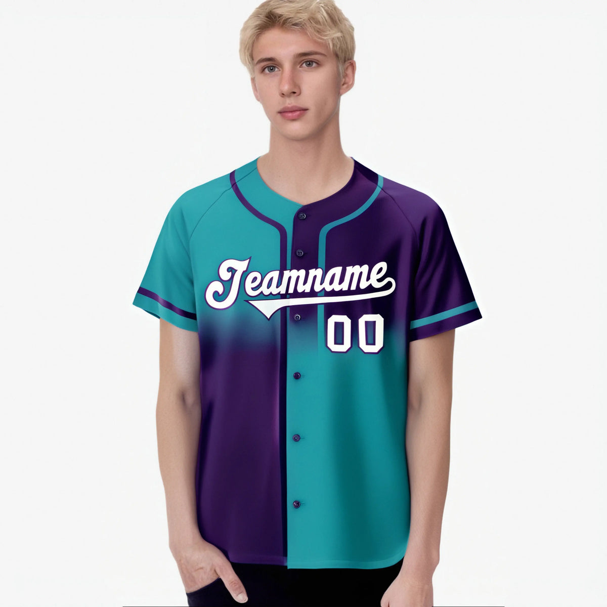 Custom Purple-Aqua Authentic Split Fashion Baseball Jersey