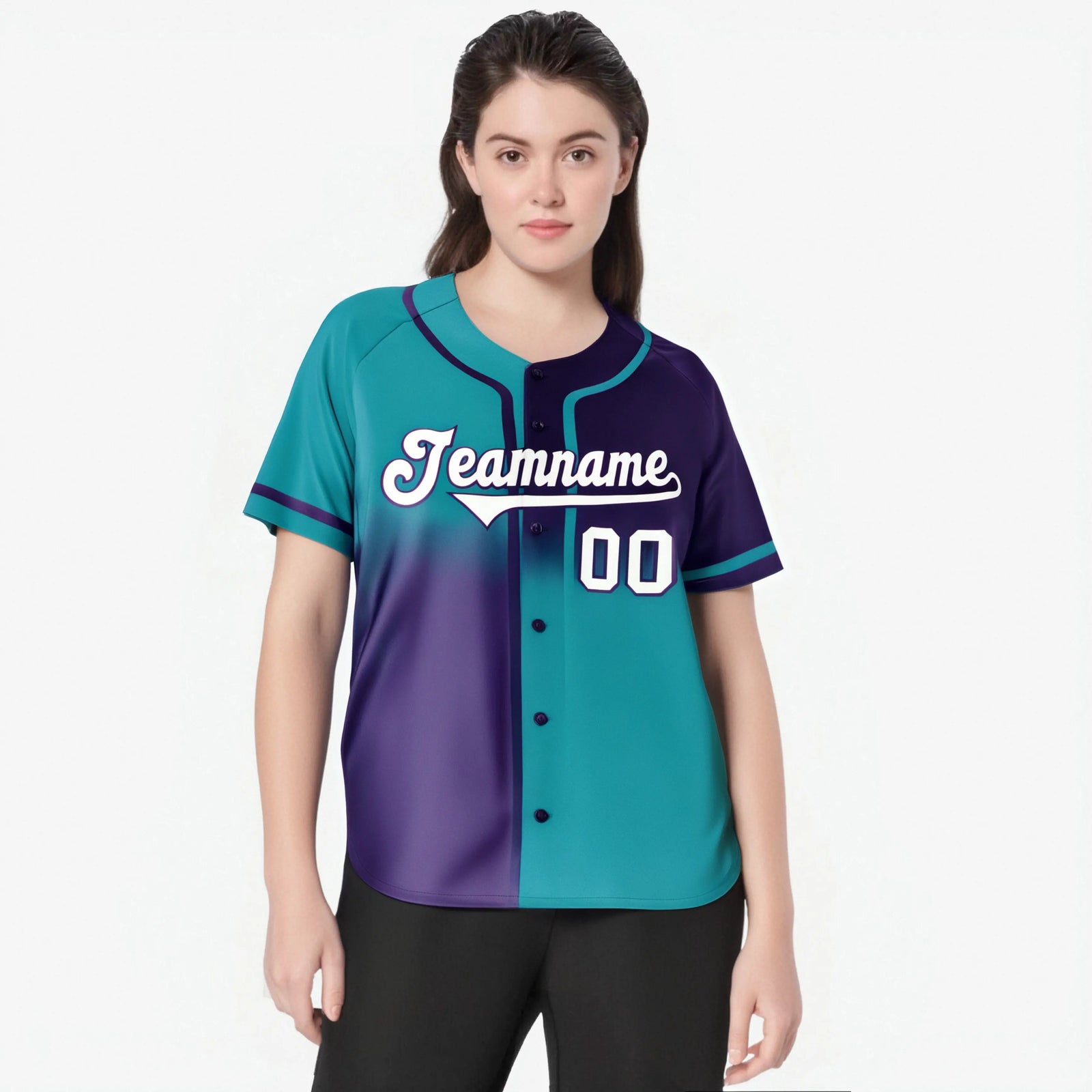 Custom Purple-Aqua Authentic Split Fashion Baseball Jersey