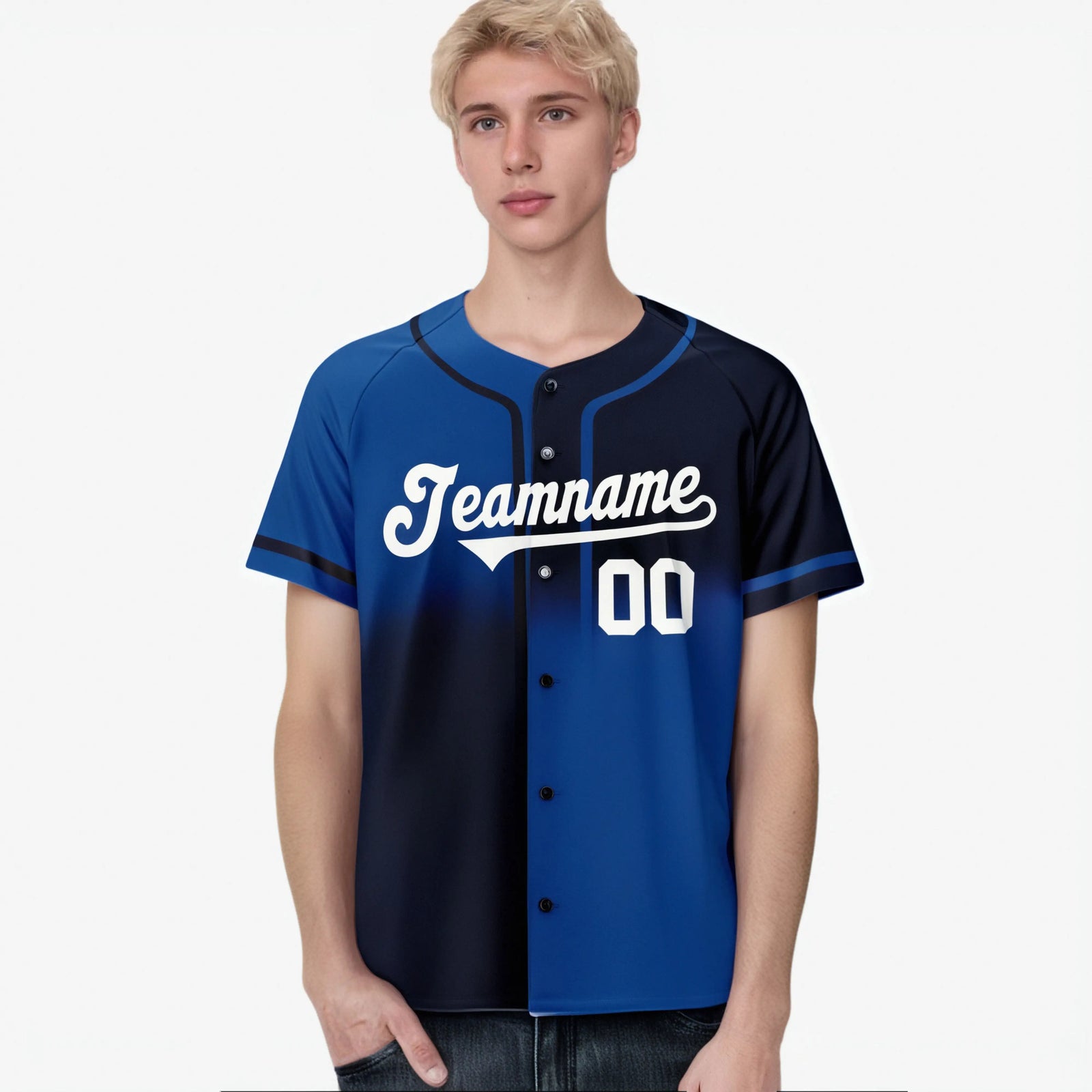 Custom Navy-Blue White Authentic Split Fashion Baseball Jersey