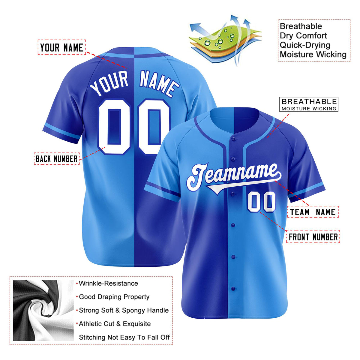 Custom Royal Blue-Blue White Authentic Split Fashion Baseball Jersey