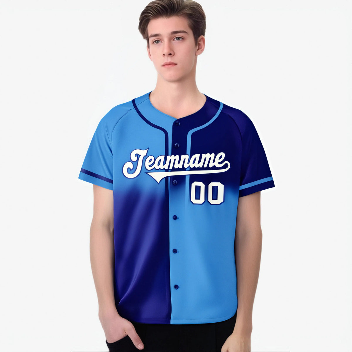 Custom Royal Blue-Blue White Authentic Split Fashion Baseball Jersey