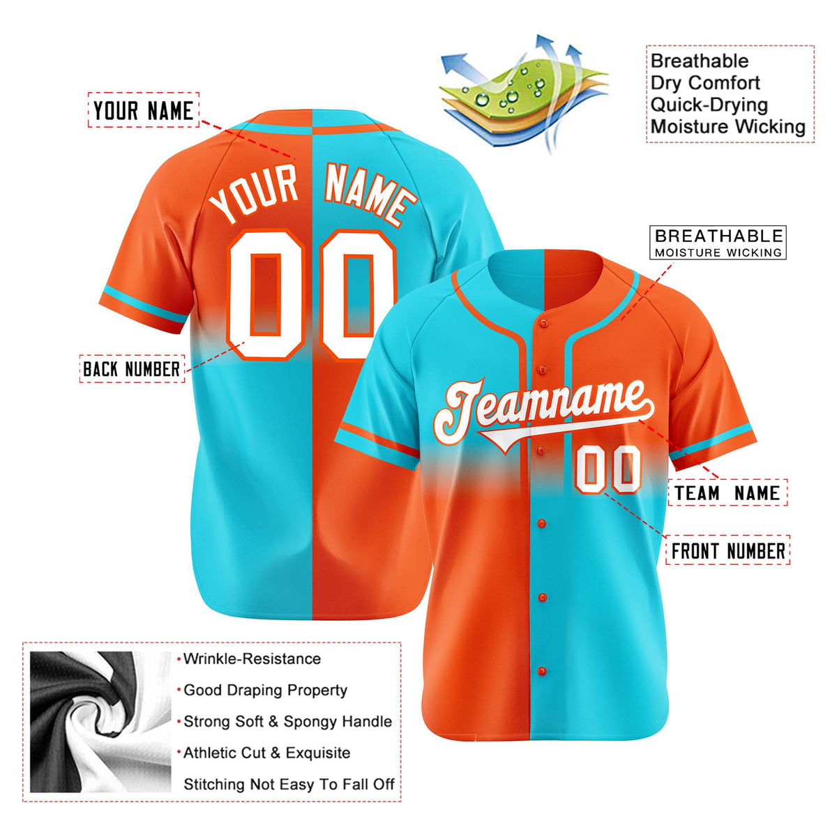 Custom Orange-Blue White Authentic Split Fashion Baseball Jersey