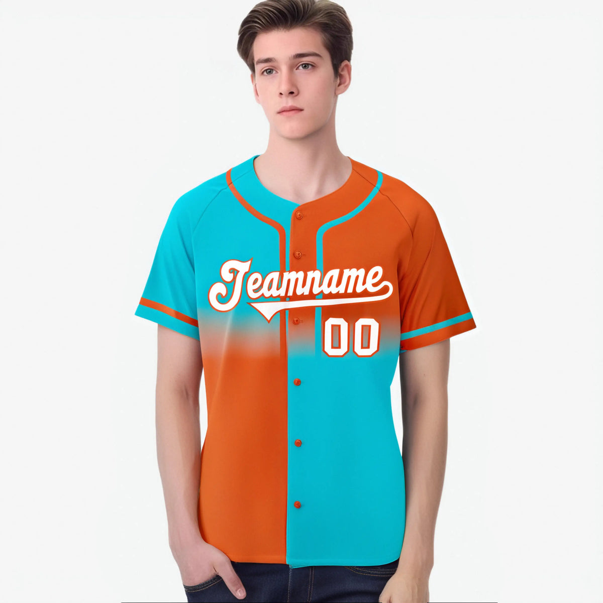 Custom Orange-Blue White Authentic Split Fashion Baseball Jersey