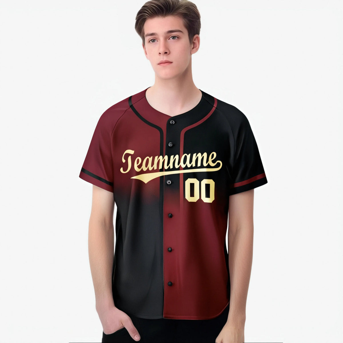 Custom Crimson-Black Authentic Split Fashion Baseball Jersey