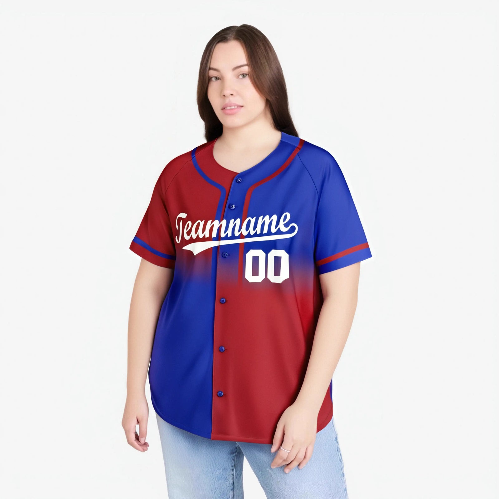 Custom Red-Blue White Authentic Split Fashion Baseball Jersey