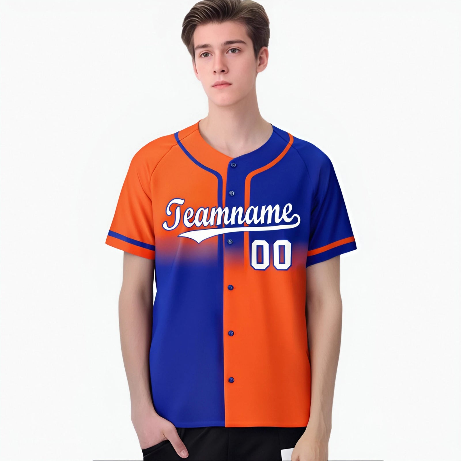 Custom Orange-Blue White Authentic Split Fashion Baseball Jersey