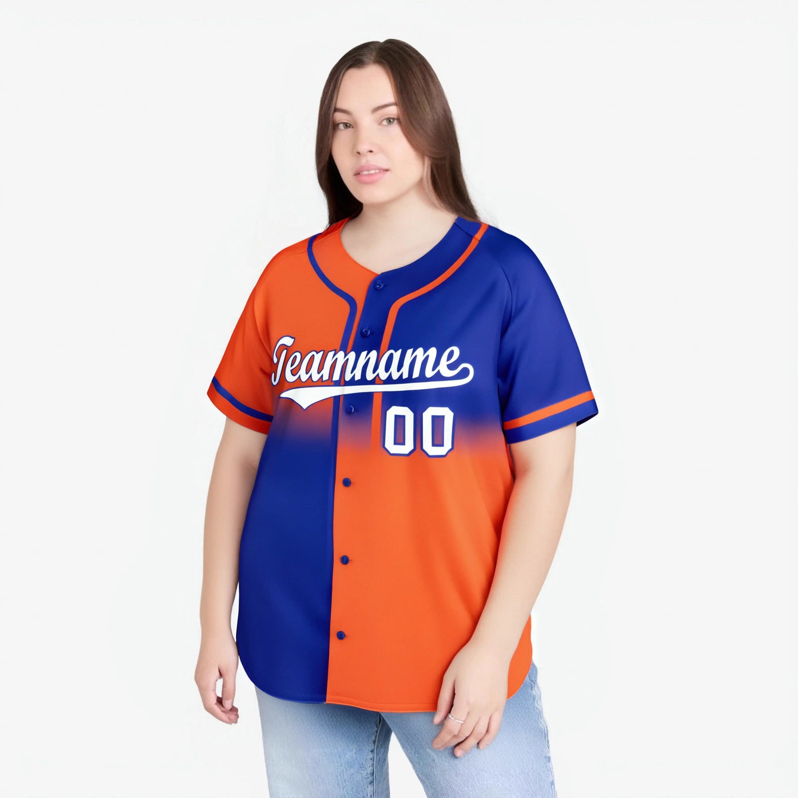 Custom Orange-Blue White Authentic Split Fashion Baseball Jersey