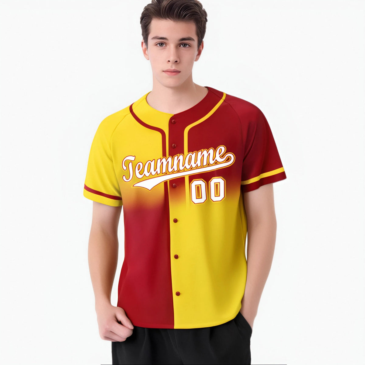 Custom Gold-Red White Authentic Split Fashion Baseball Jersey