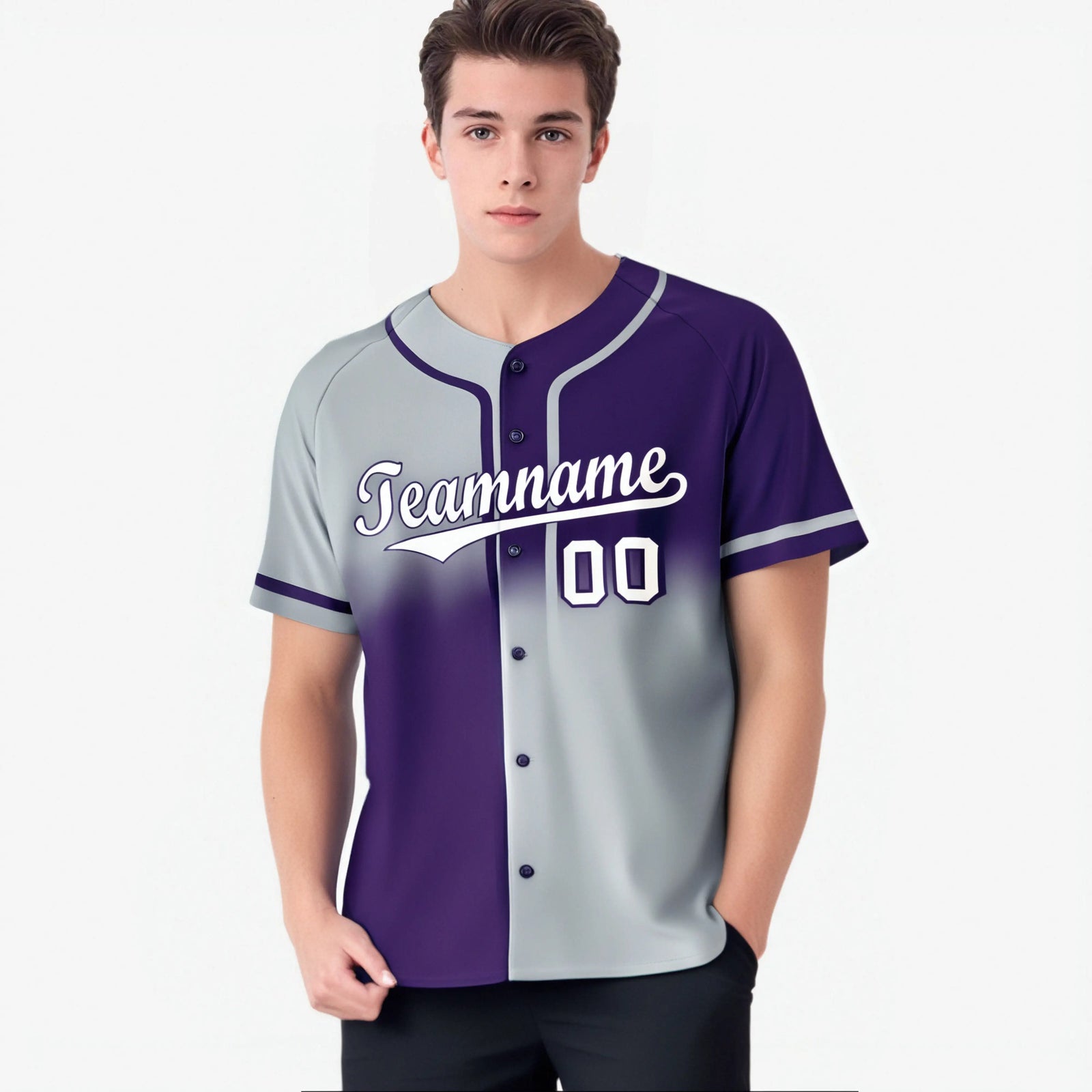 Custom Gray-Purple White Authentic Split Fashion Baseball Jersey