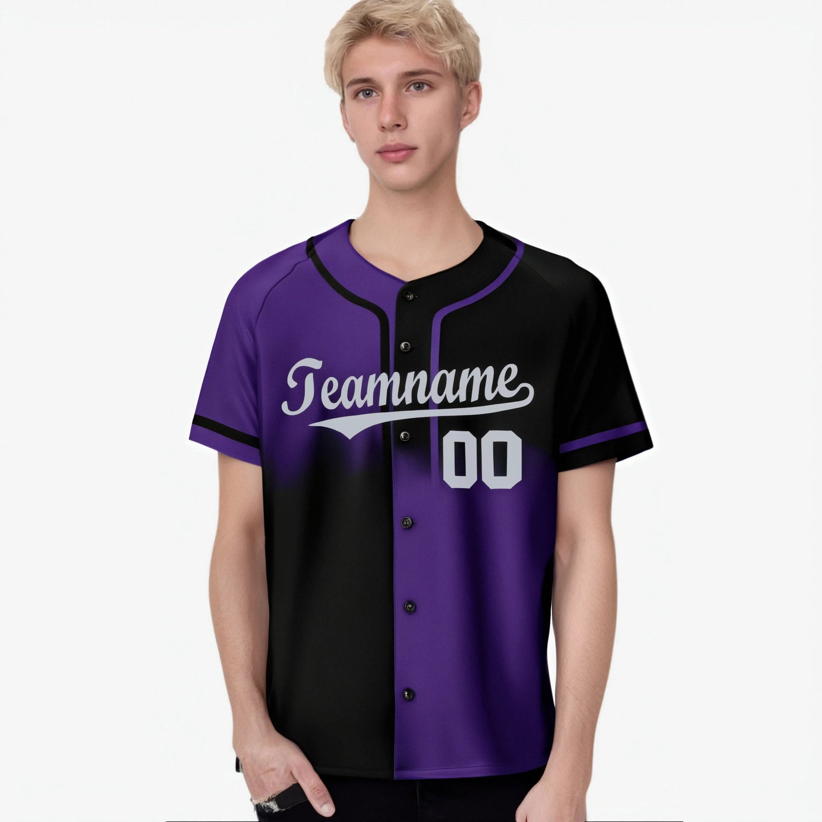Custom Black-Purple Gray Authentic Split Fashion Baseball Jersey