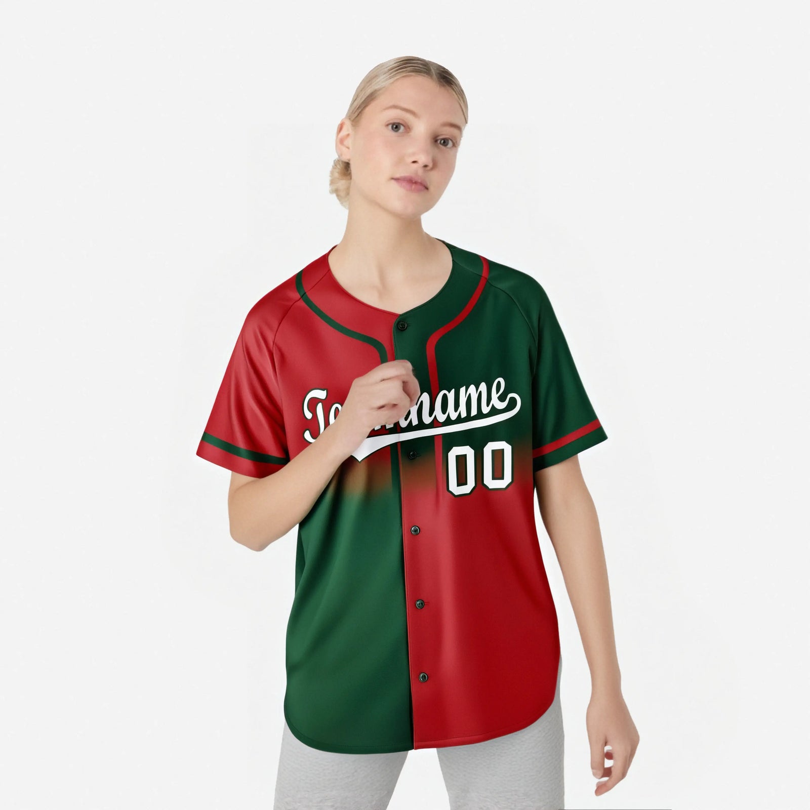Custom Red Green White Authentic Split Fashion Baseball Jersey