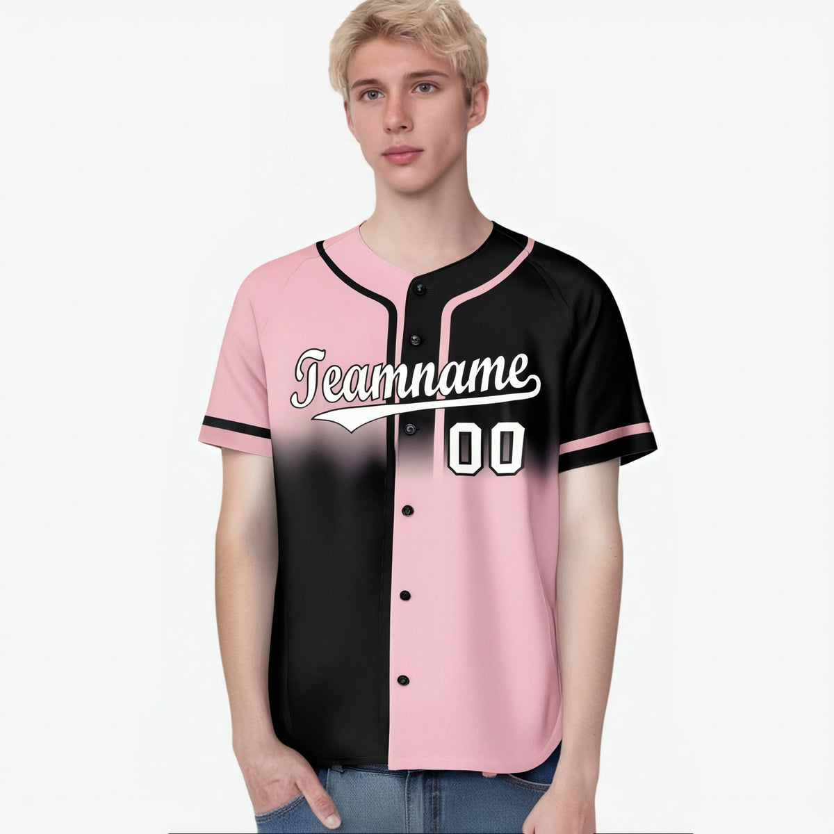 Custom Pink-Black White Authentic Split Fashion Baseball Jersey