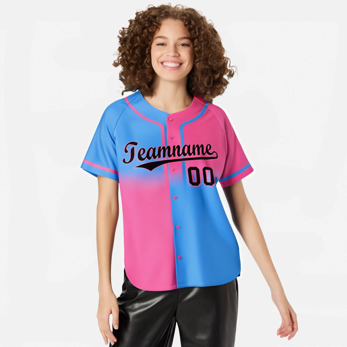 Custom Pink-Blue Black Authentic Split Fashion Baseball Jersey
