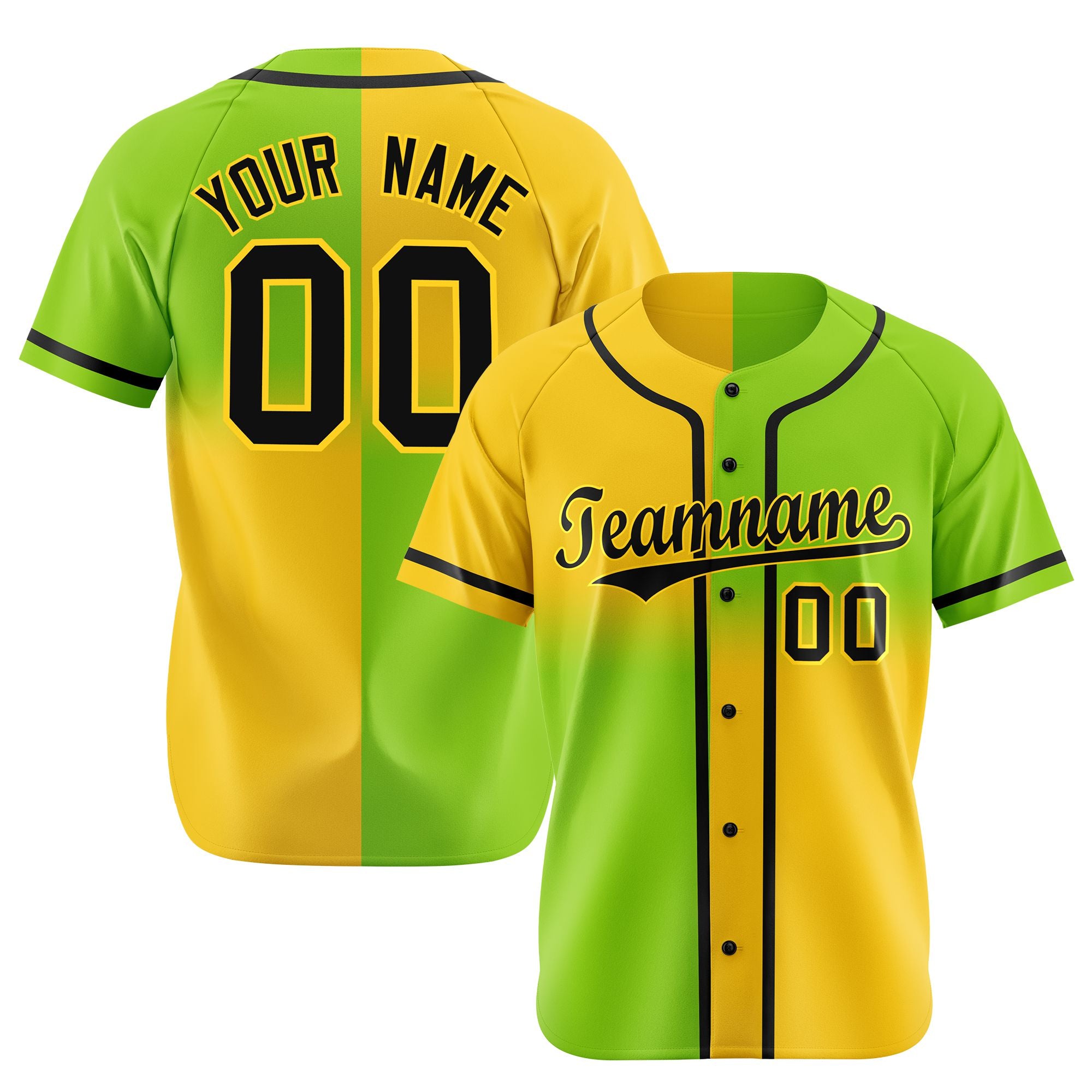 Custom Gold-Green Black Authentic Split Fashion Baseball Jersey