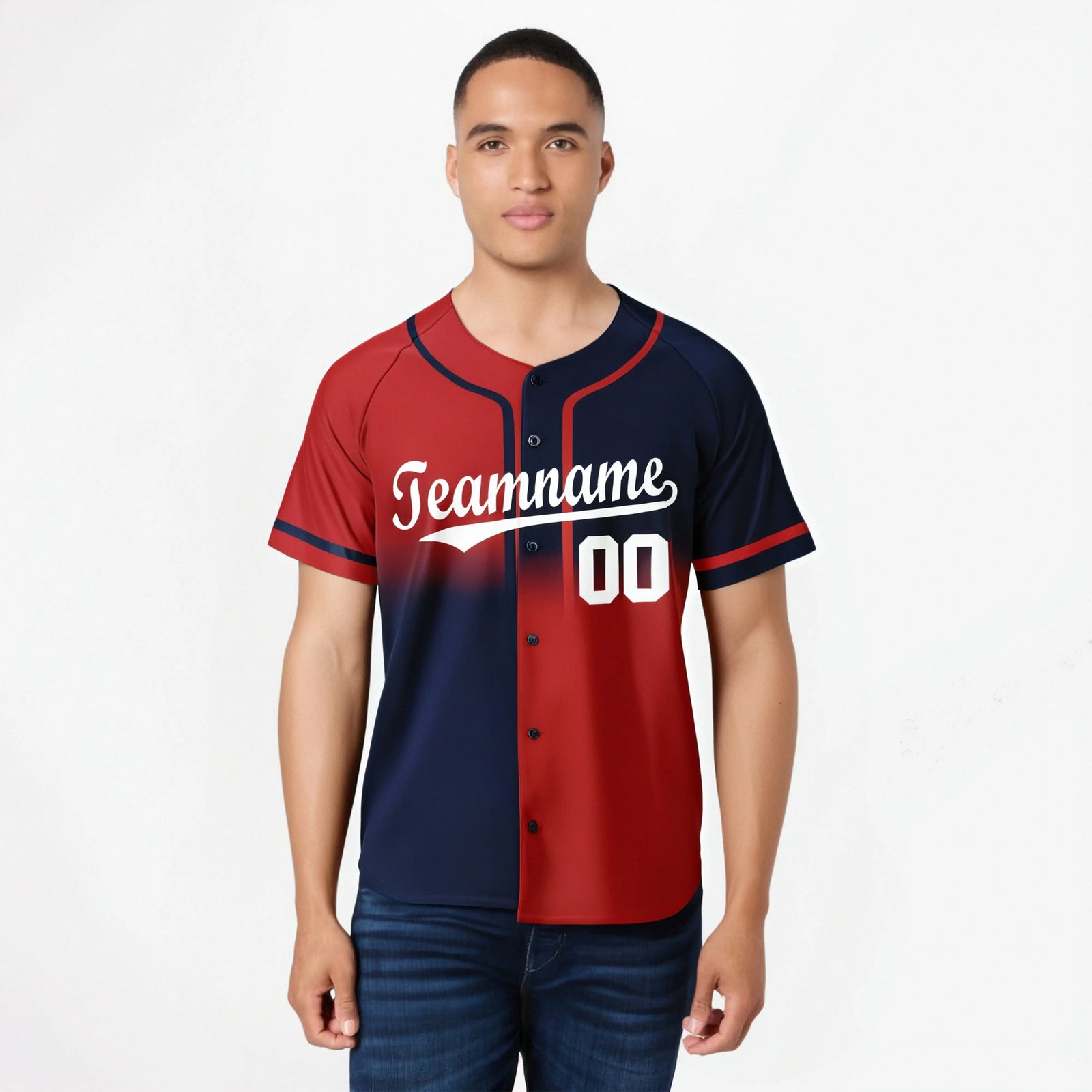 Custom Red-Navy White Authentic Split Fashion Baseball Jersey