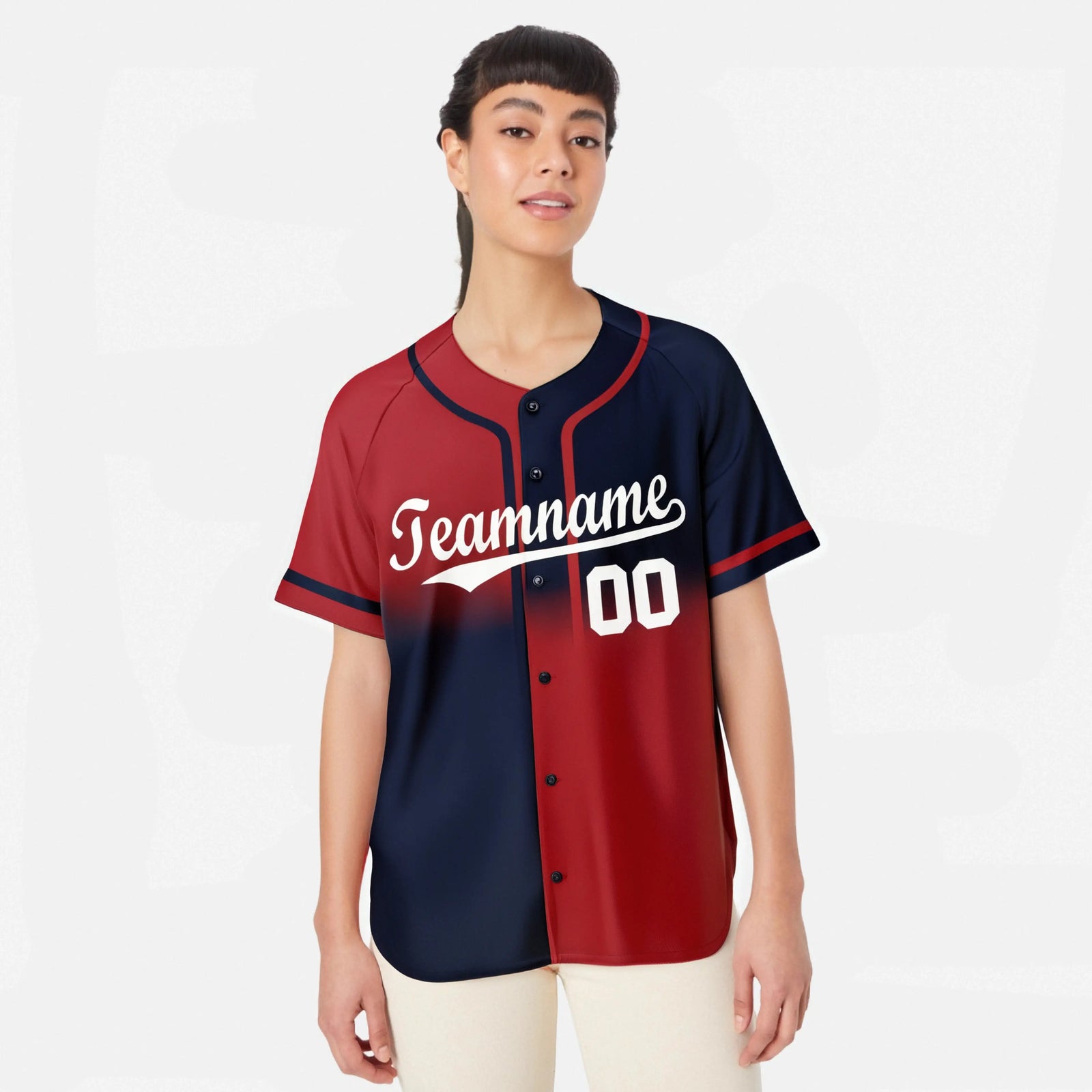 Custom Red-Navy White Authentic Split Fashion Baseball Jersey