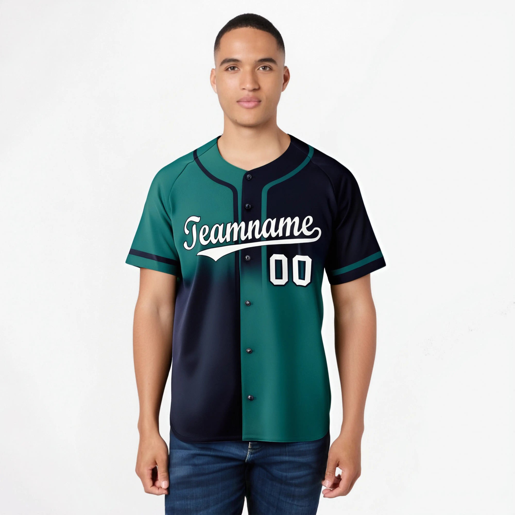 Custom Aqua-Navy White Authentic Split Fashion Baseball Jersey