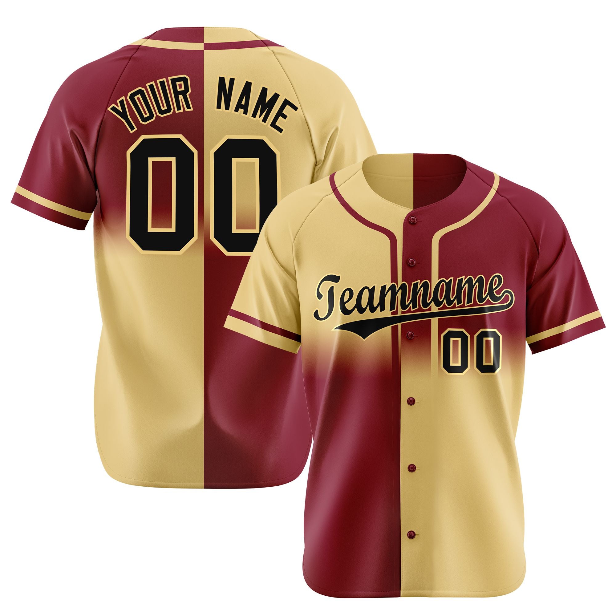 Custom Crimson Khaki Black Authentic Split Fashion Baseball Jersey