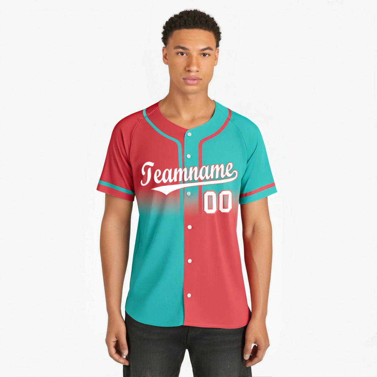 Custom Bright Green-Light Red White Authentic Split Fashion Baseball Jersey