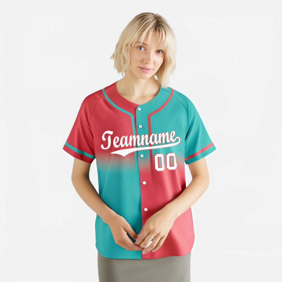 Custom Bright Green-Light Red White Authentic Split Fashion Baseball Jersey