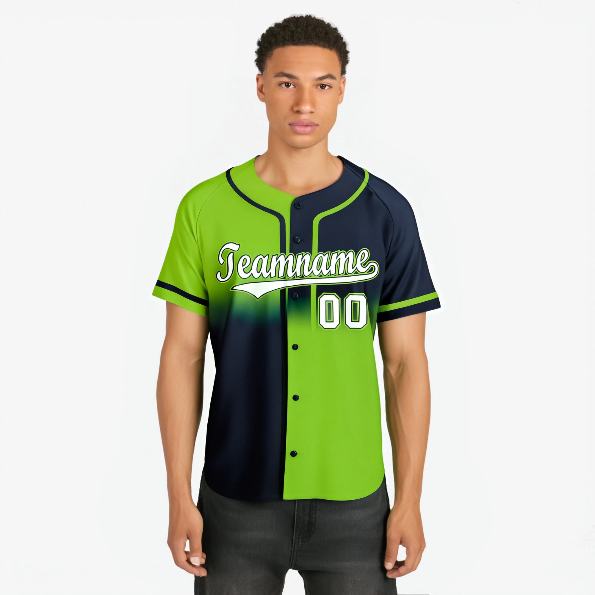 Custom Green-Navy White Authentic Split Fashion Baseball Jersey