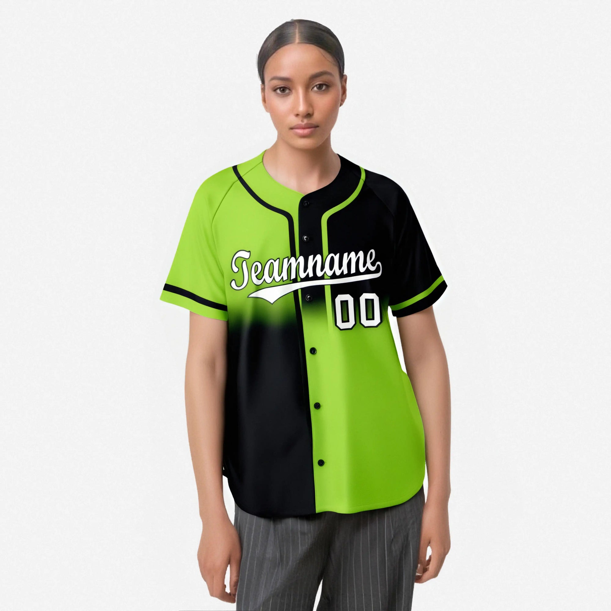 Custom Green-Black White Authentic Split Fashion Baseball Jersey