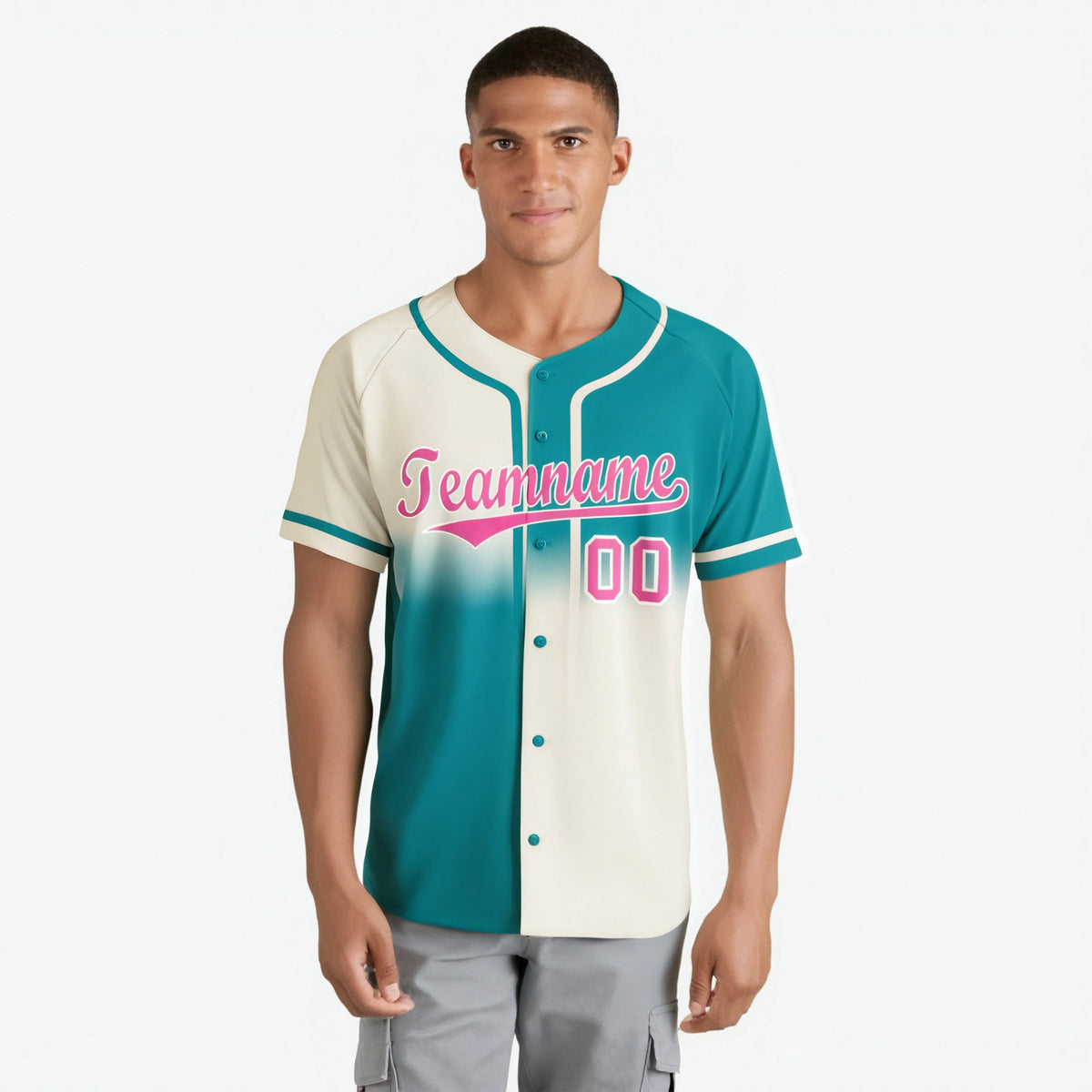 Custom Aqua Khaki Pink Authentic Split Fashion Baseball Jersey