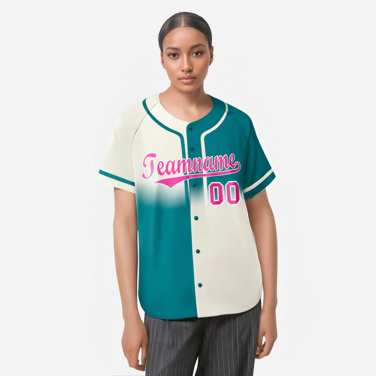 Custom Aqua Khaki Pink Authentic Split Fashion Baseball Jersey