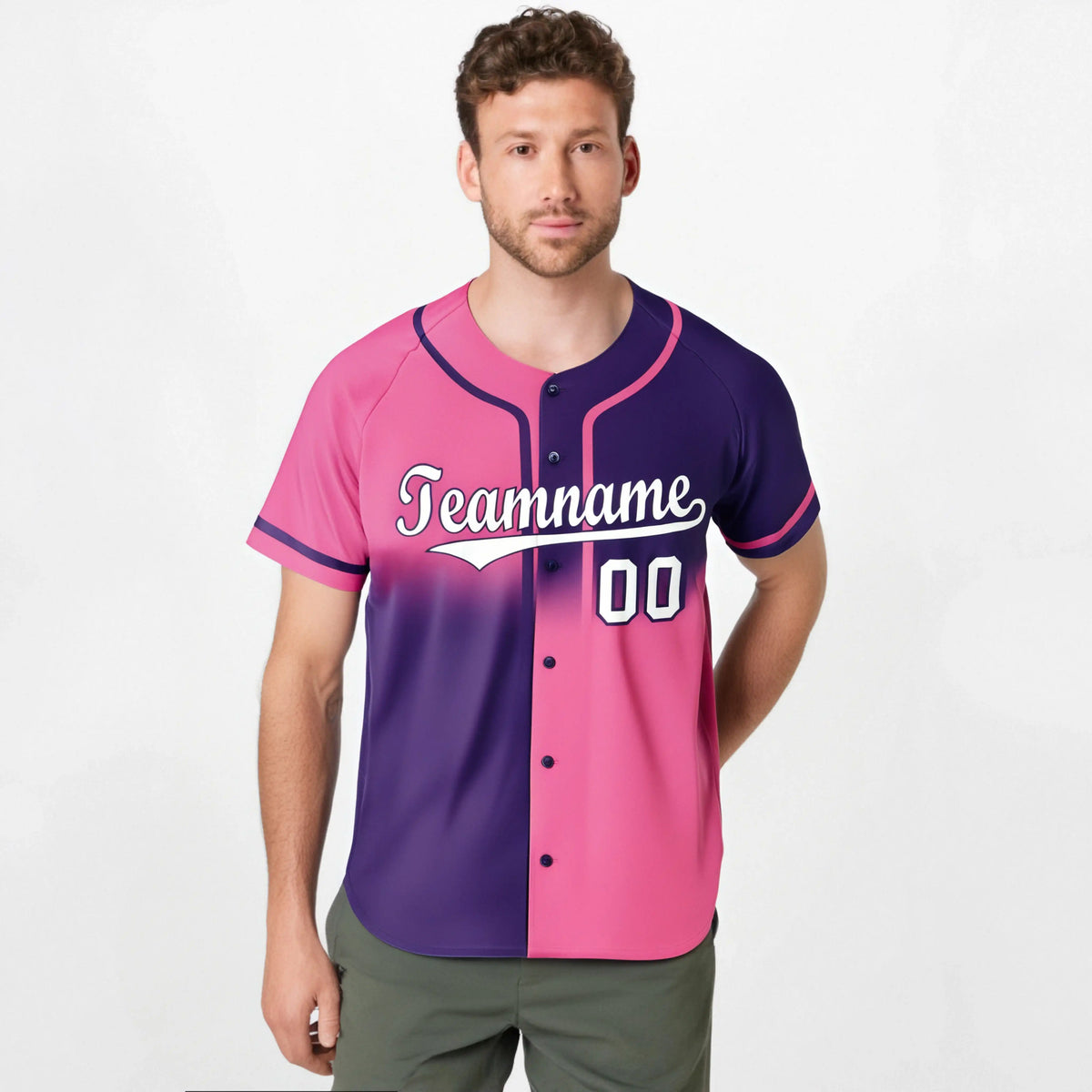 Custom Pink-Purple White Authentic Split Fashion Baseball Jersey