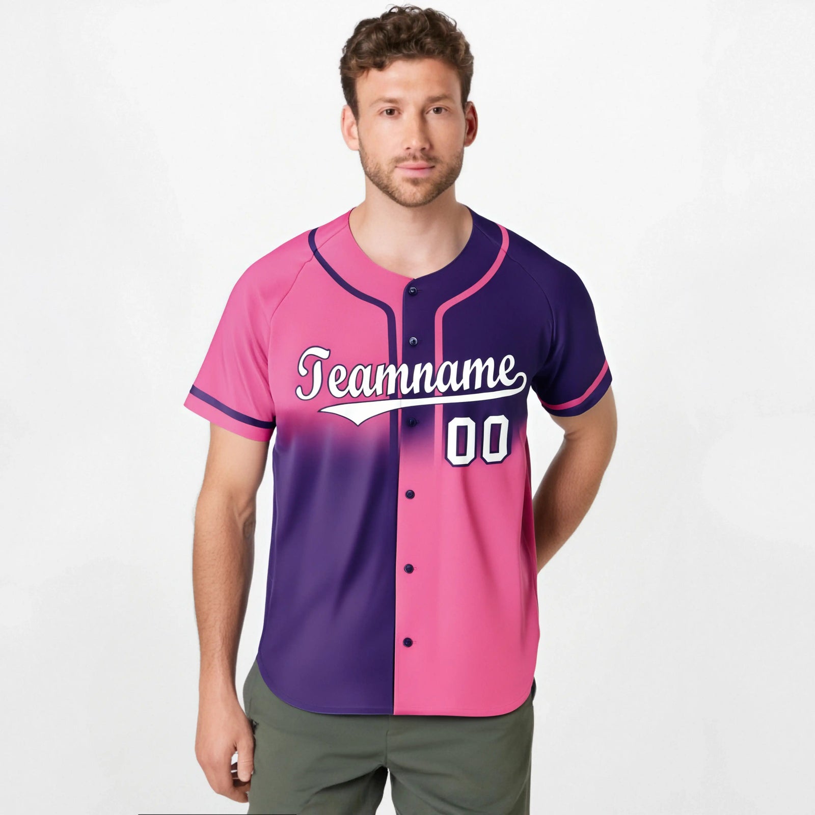 Custom Pink-Purple White Authentic Split Fashion Baseball Jersey
