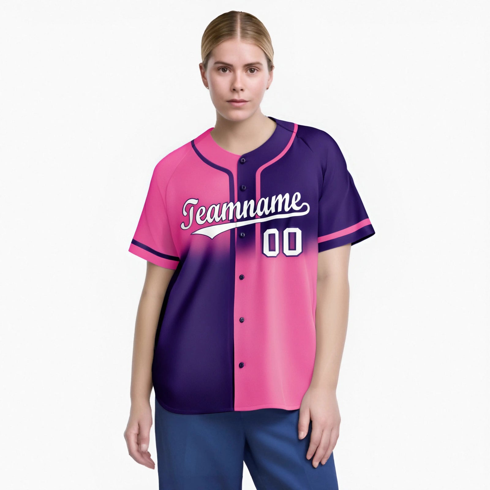 Custom Pink-Purple White Authentic Split Fashion Baseball Jersey