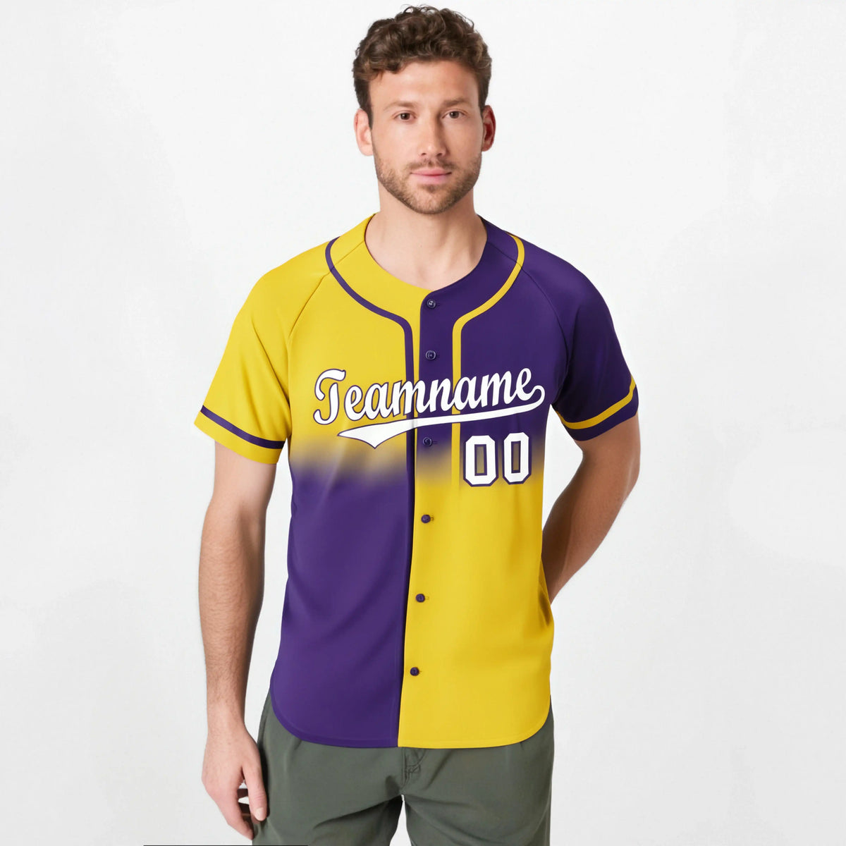 Custom Gold-Purple White Authentic Split Fashion Baseball Jersey