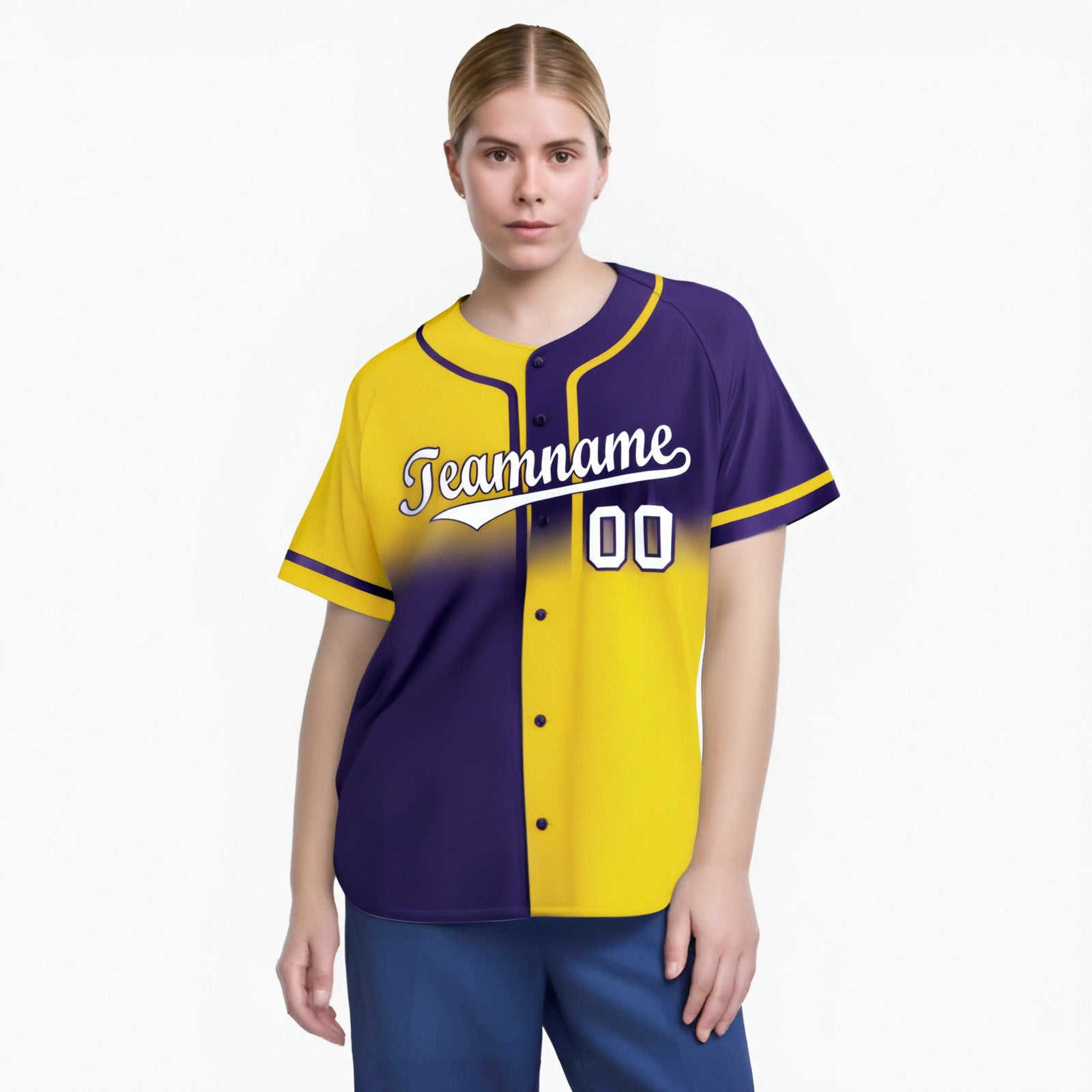 Custom Gold-Purple White Authentic Split Fashion Baseball Jersey
