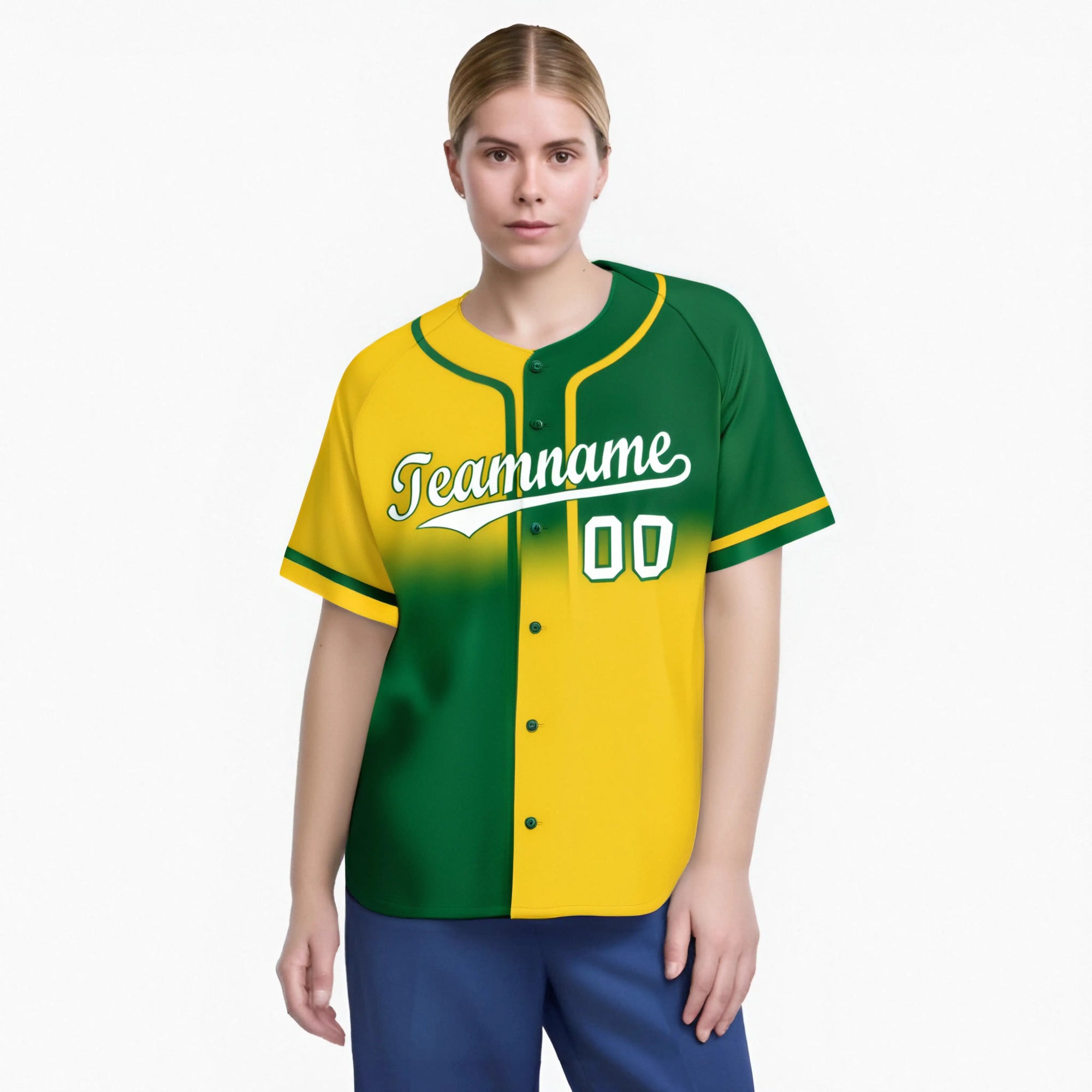 Custom Gold-Green White Authentic Split Fashion Baseball Jersey