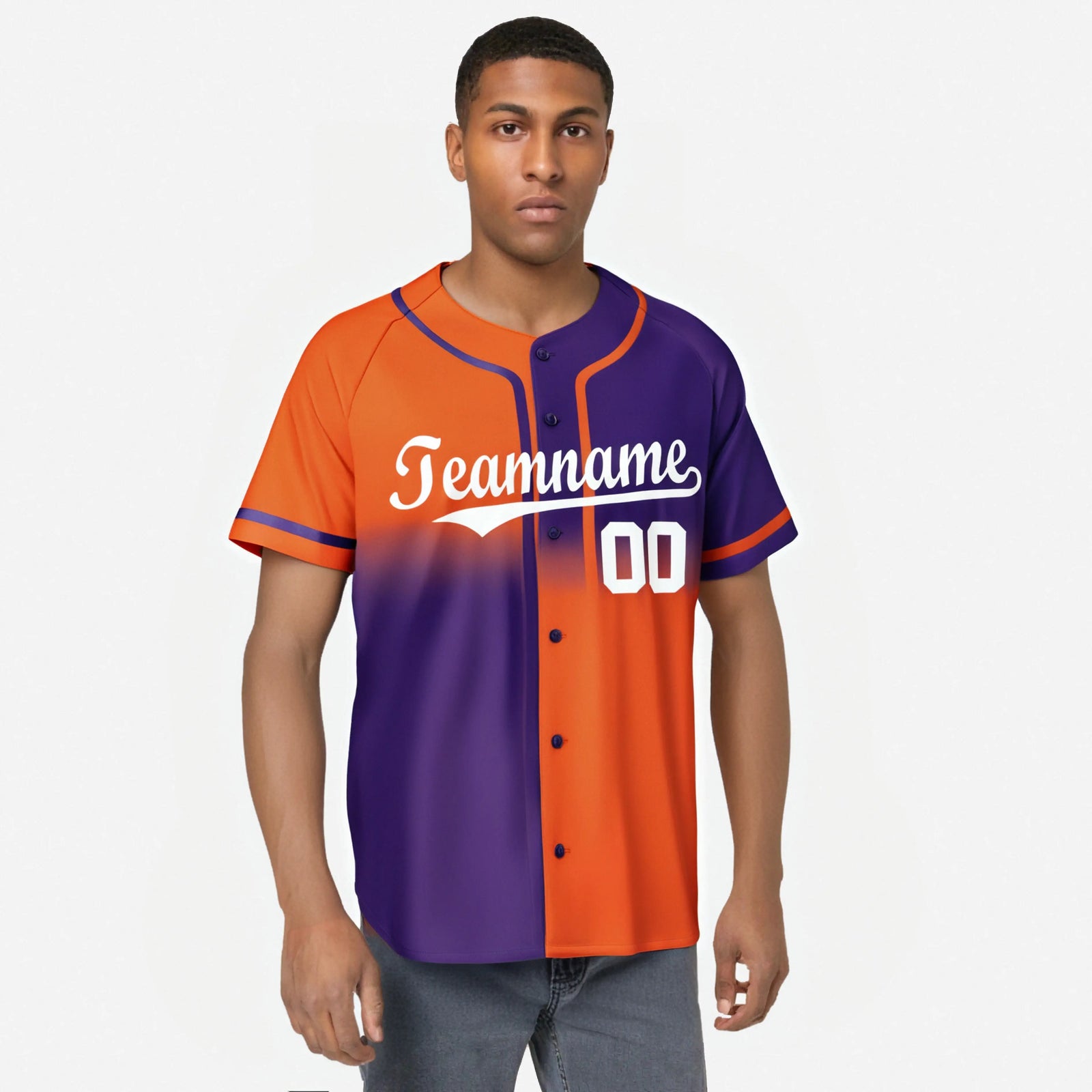 Custom Orange-Purple White Authentic Split Fashion Baseball Jersey