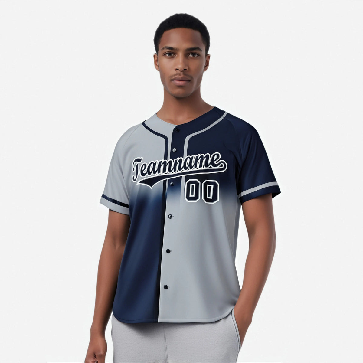 Custom Gray-Navy White Authentic Split Fashion Baseball Jersey