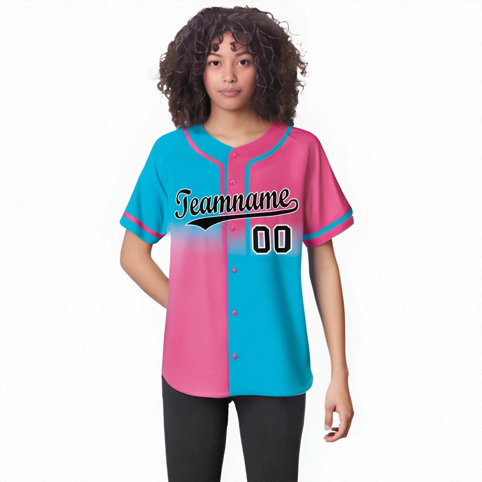 Custom Pink-Blue Black Authentic Split Fashion Baseball Jersey