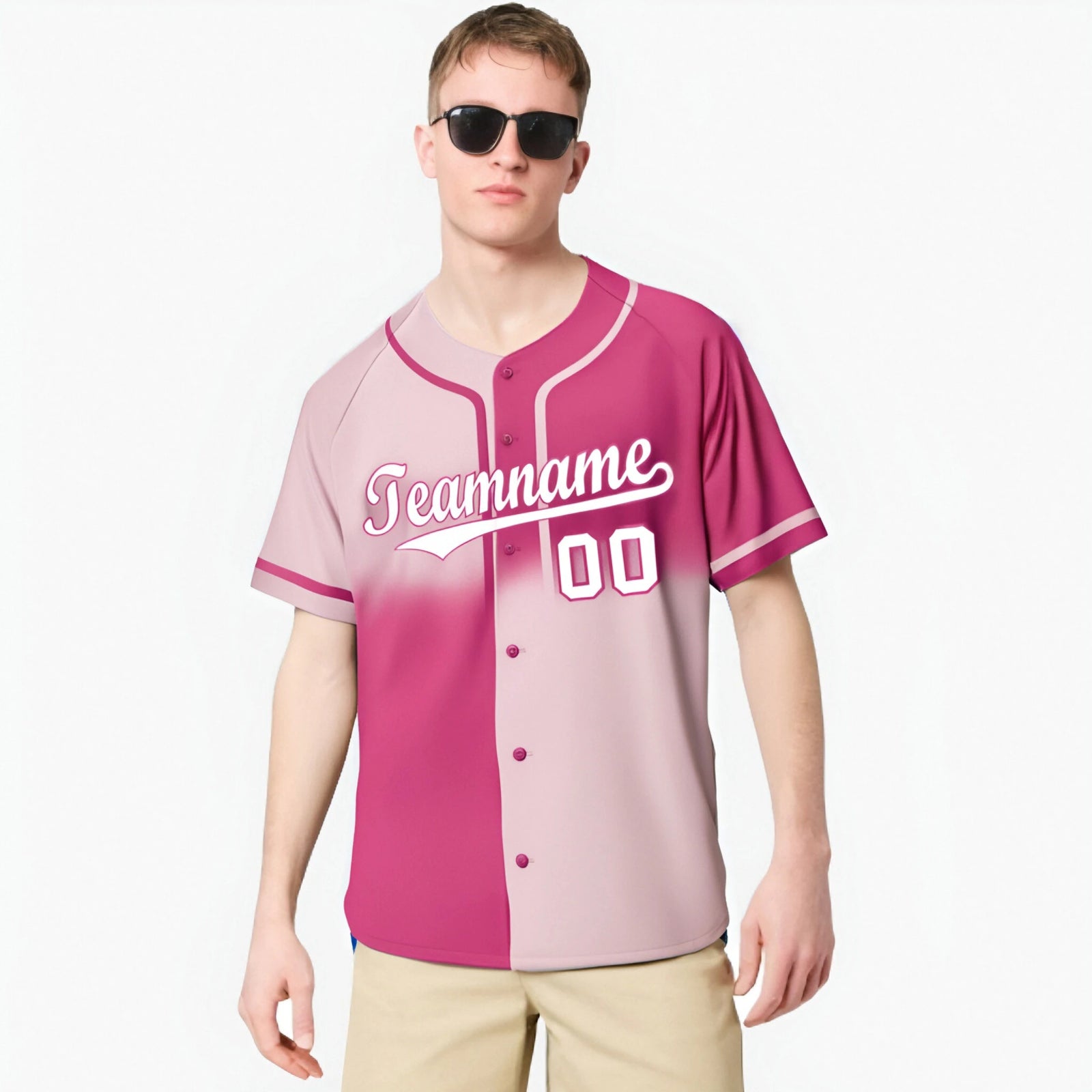 Custom Pink White Authentic Split Fashion Baseball Jersey